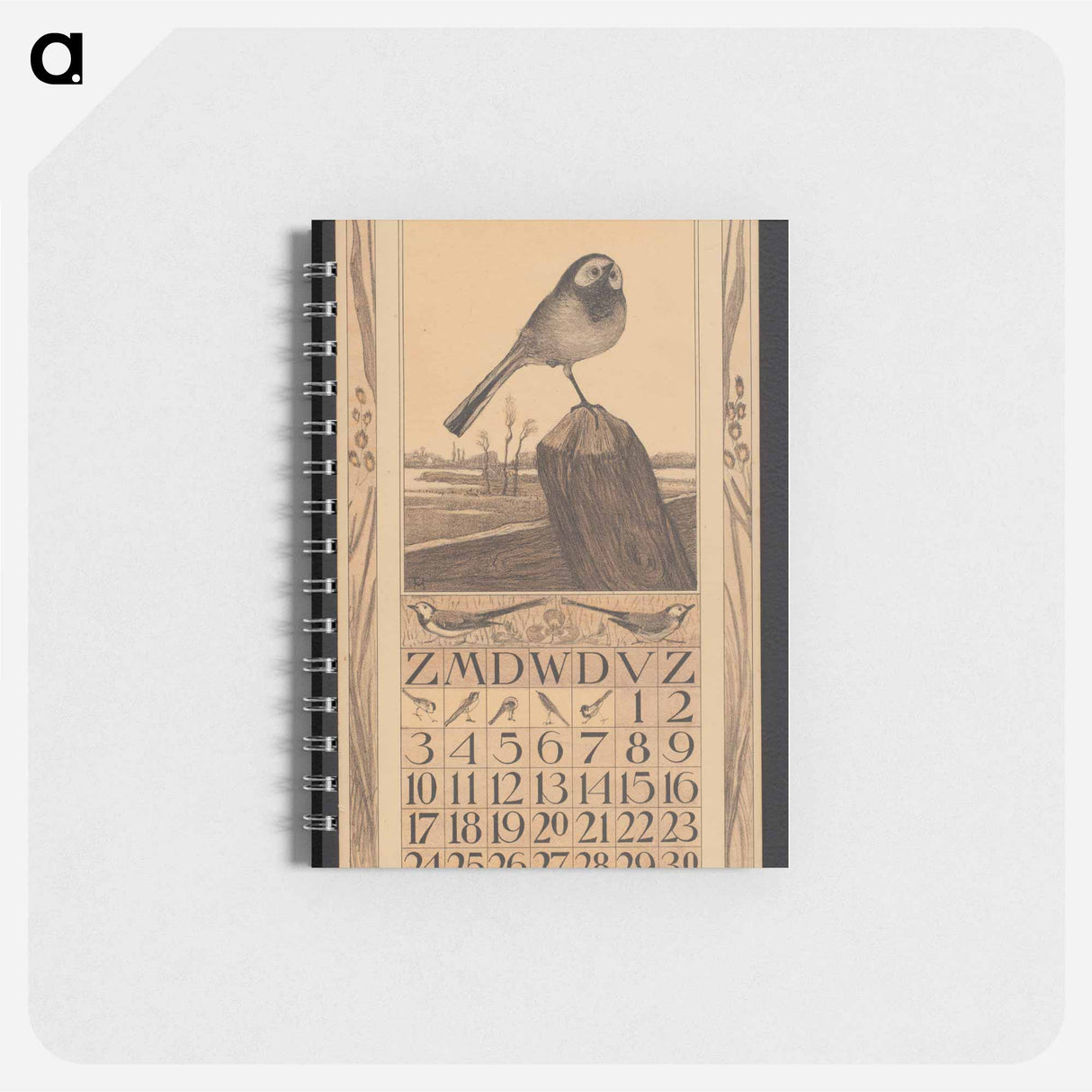 Kalenderblad voor april met een witte kwikstaart by Theo van Hoytema - テオ ヴァン ホイテマ Memo.