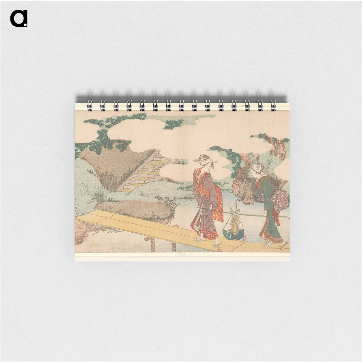 Two Women and a Boy on Boardwalk - 葛飾 北斎 Memo.