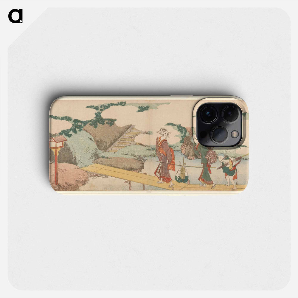 Two Women and a Boy on Boardwalk - Katsushika Hokusai Phone Case.