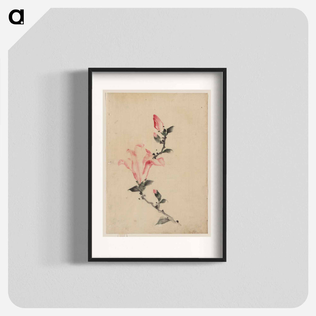 Large Pink Blossom on a Stem with Three Additional Buds - Katsushika Hokusai Poster.