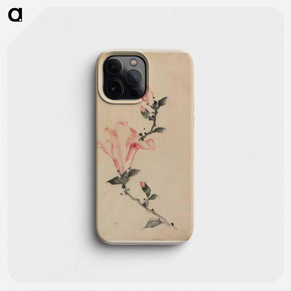 Large Pink Blossom on a Stem with Three Additional Buds - Katsushika Hokusai Phone Case.