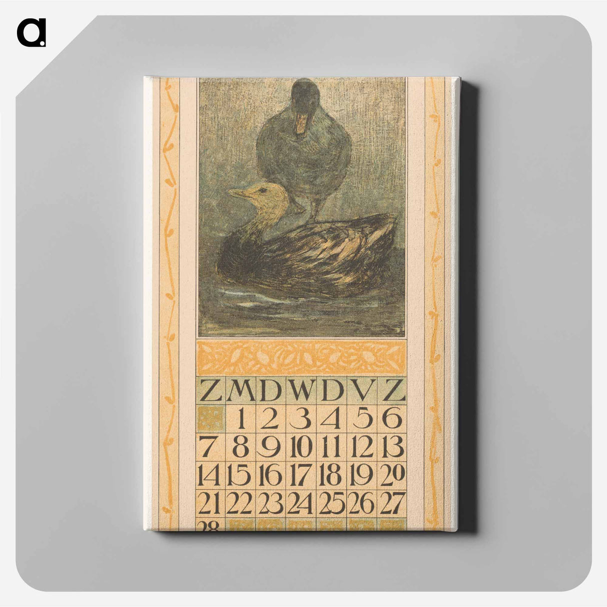 Kalenderblad februari met staande en zwemmende eend - テオ ヴァン ホイテマ Canvas.