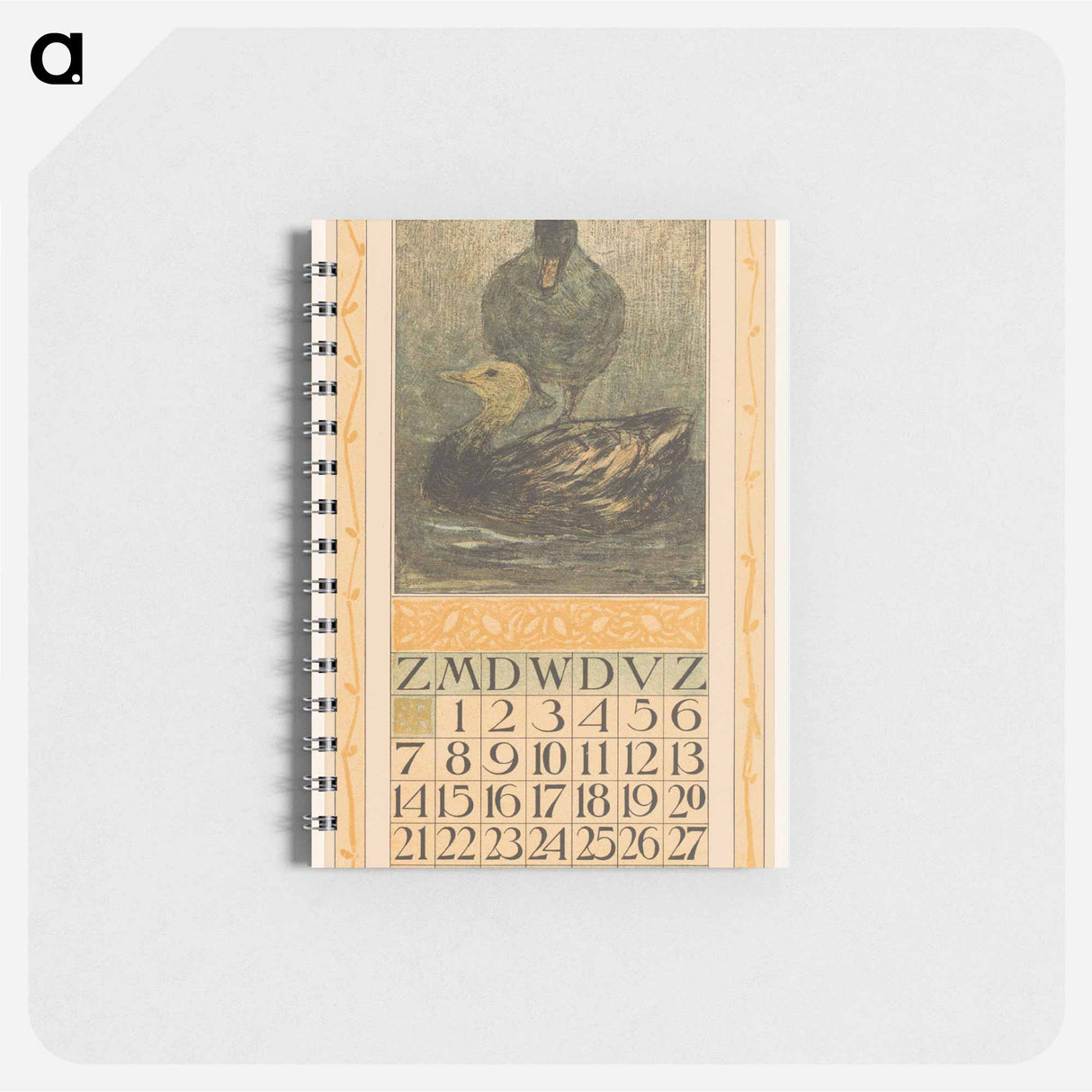 Kalenderblad februari met staande en zwemmende eend - テオ ヴァン ホイテマ Memo.