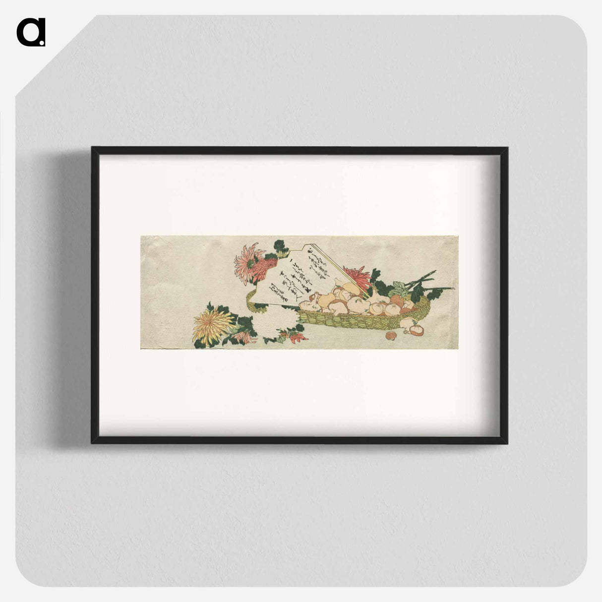 アートポスター-Hokusai's Basket with Fan, Chrysanthemums, and Mushrooms - 葛飾 北斎 Poster.