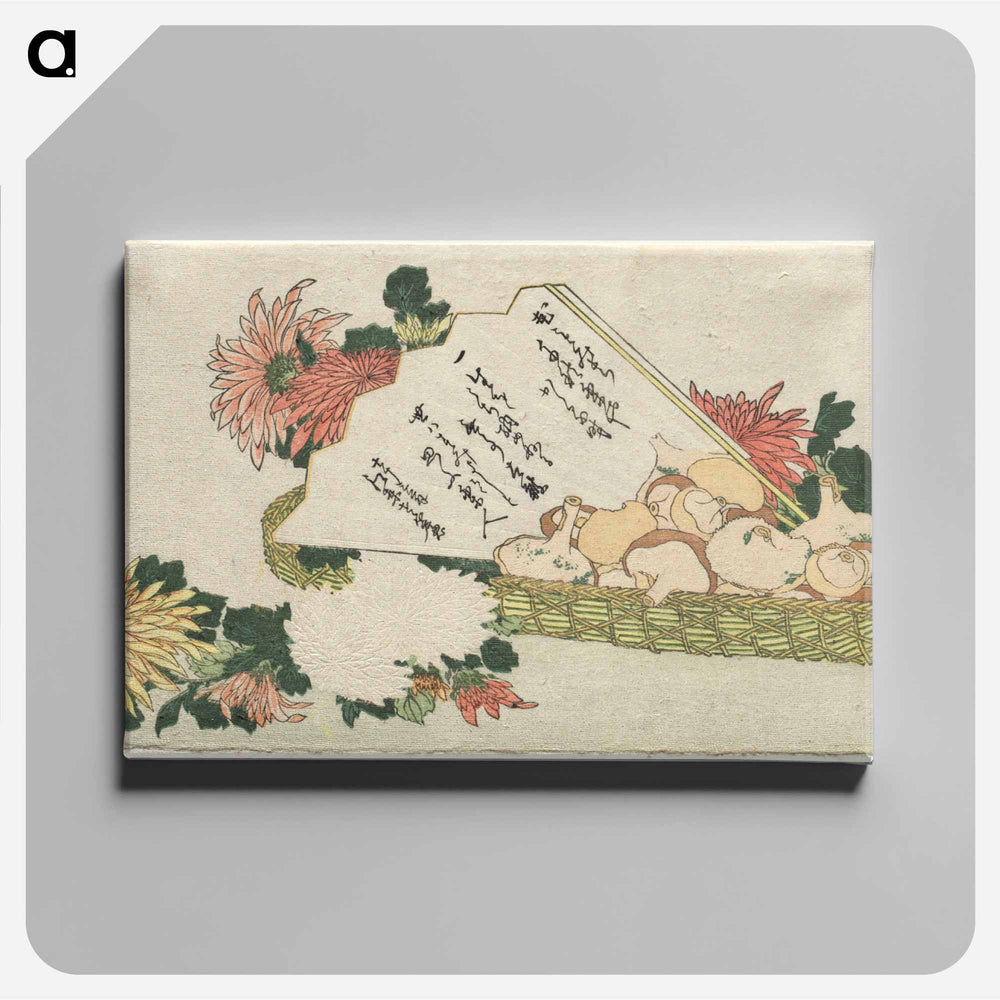 Hokusai's Basket with Fan, Chrysanthemums, and Mushrooms - Katsushika Hokusai Canvas.