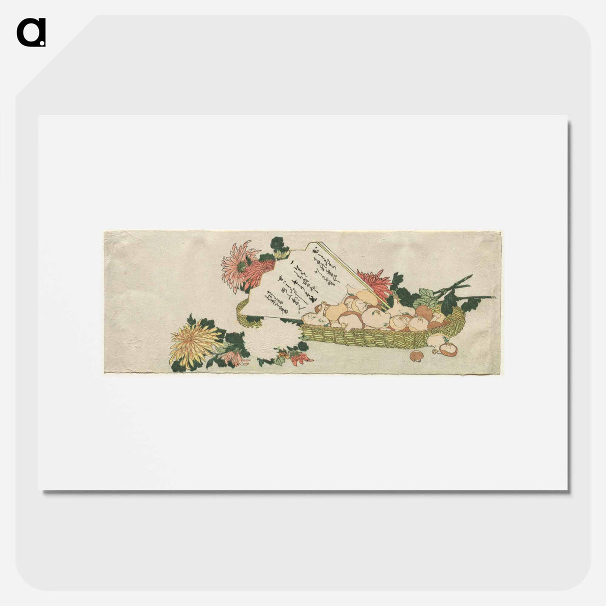 Hokusai's Basket with Fan, Chrysanthemums, and Mushrooms - Katsushika Hokusai Poster.