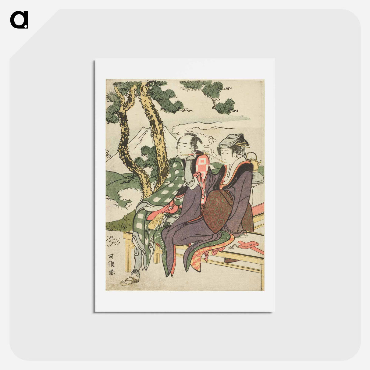 アートポストカード-Evening Glow for Date no Yosaku and Seki no Koman - 葛飾 北斎 Postcard.
