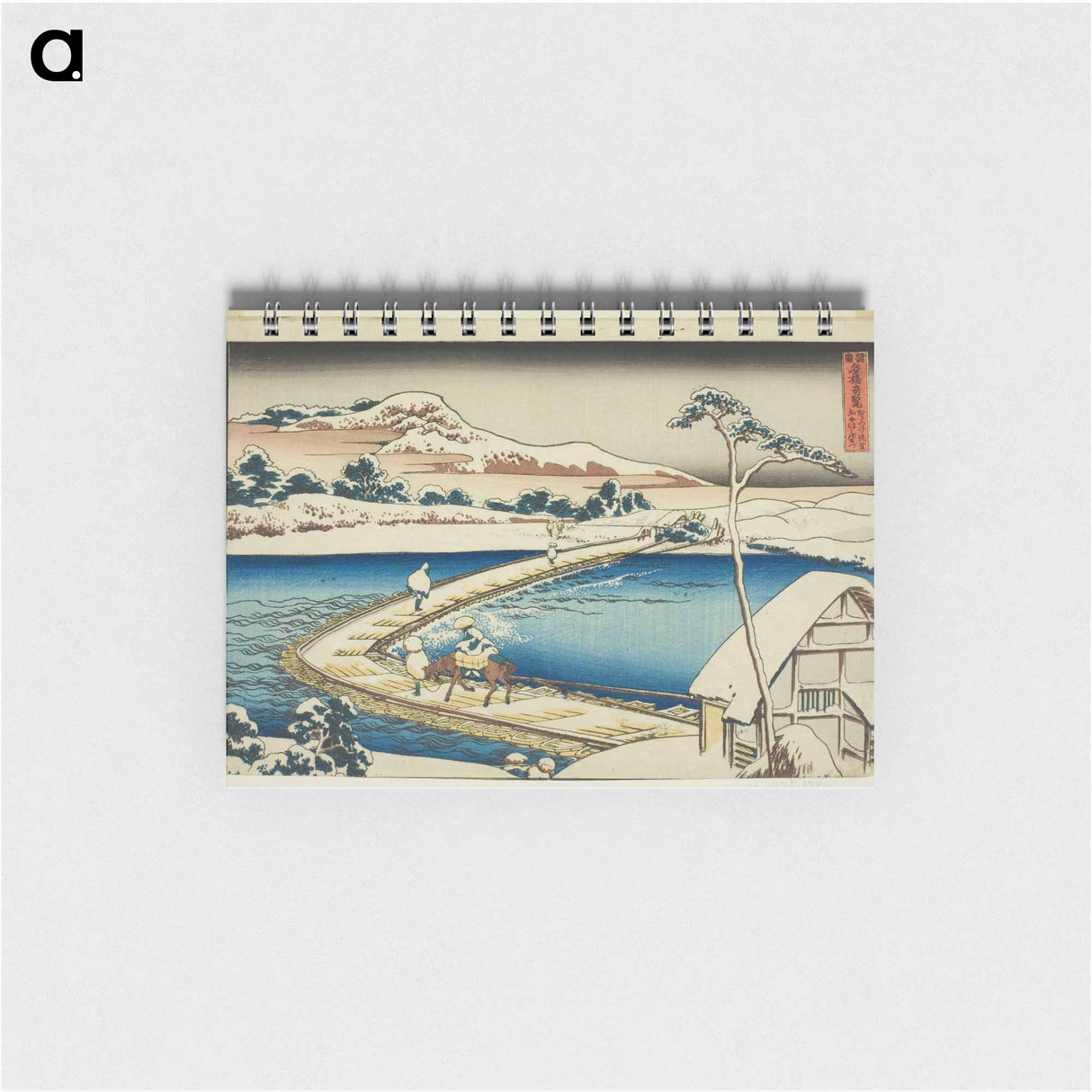 Ancient View of the Pontoon Bridge at Sano in Kozuke Province - 葛飾 北斎 Memo.