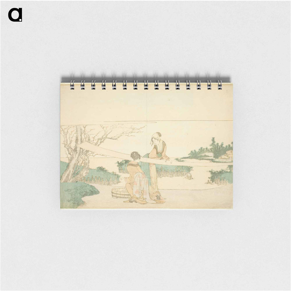 Two women stretching cloth - 葛飾 北斎 Memo.
