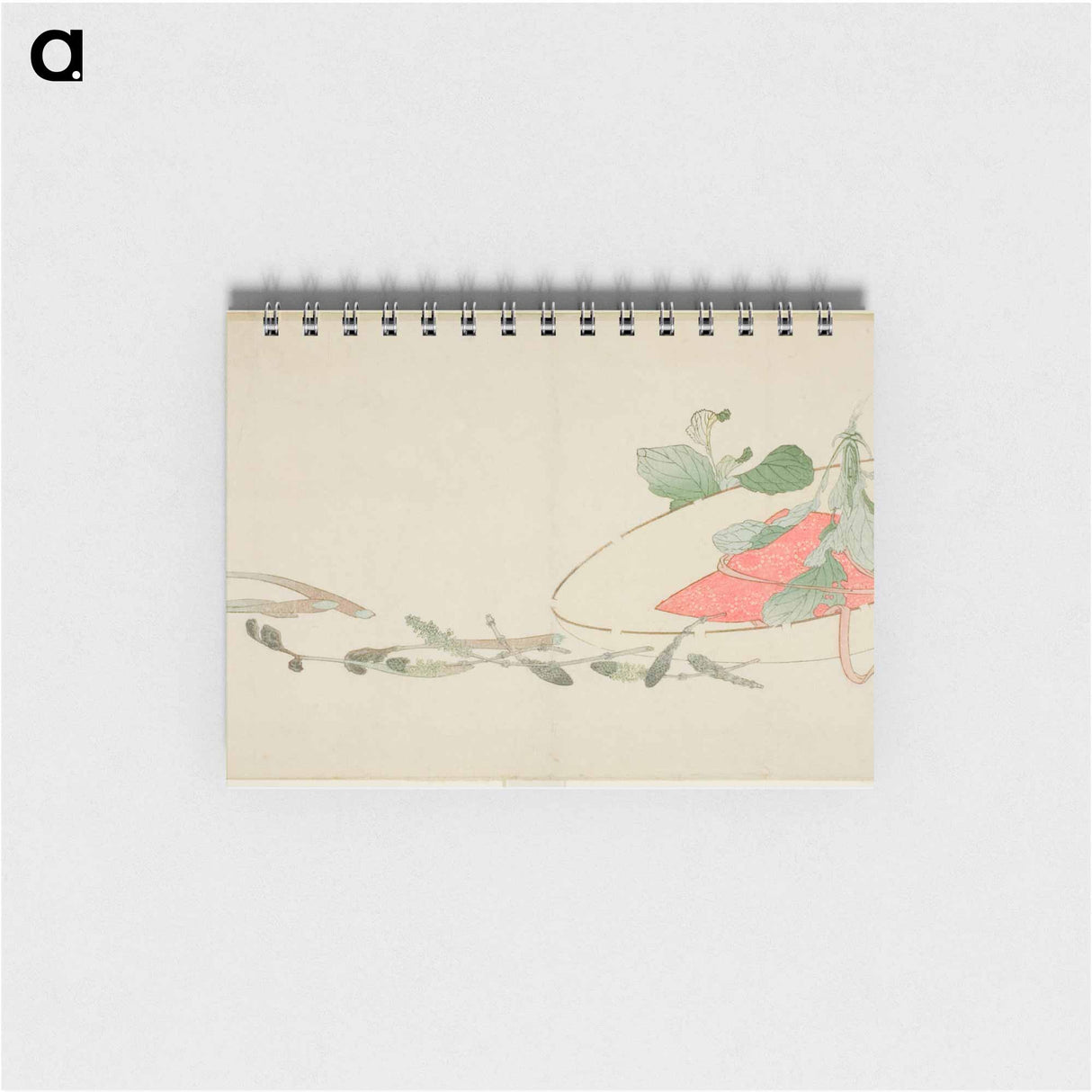 Flowers and spring greens in a hat - 葛飾 北斎 Memo.