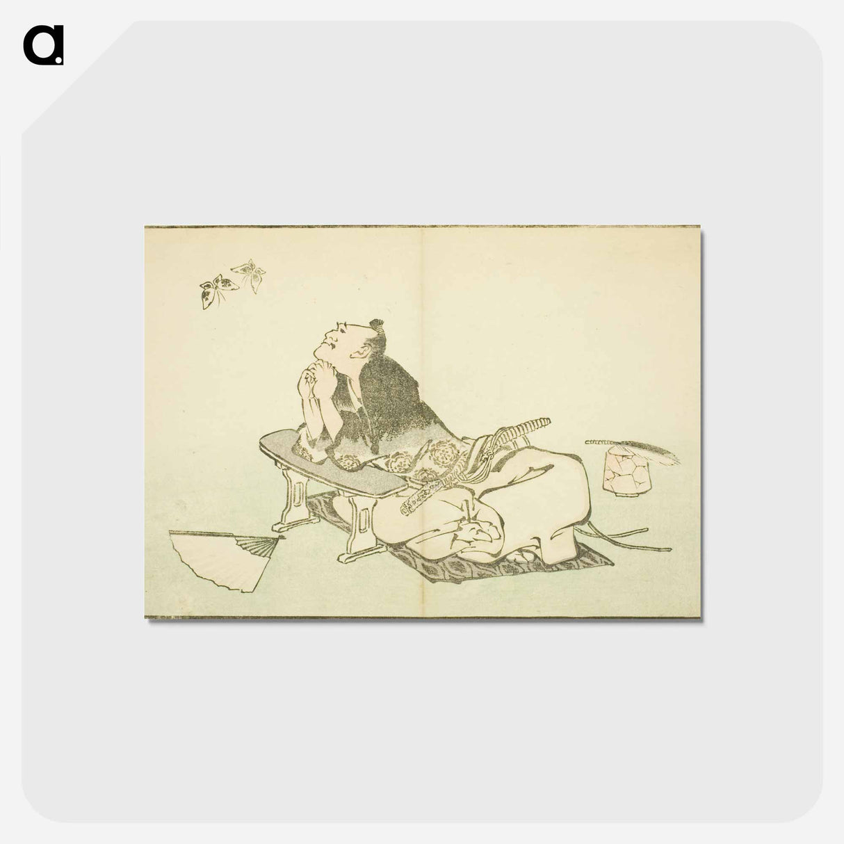 アートポストカード-A Philosopher Watching a Pair of Butterflies - 葛飾 北斎 Postcard.
