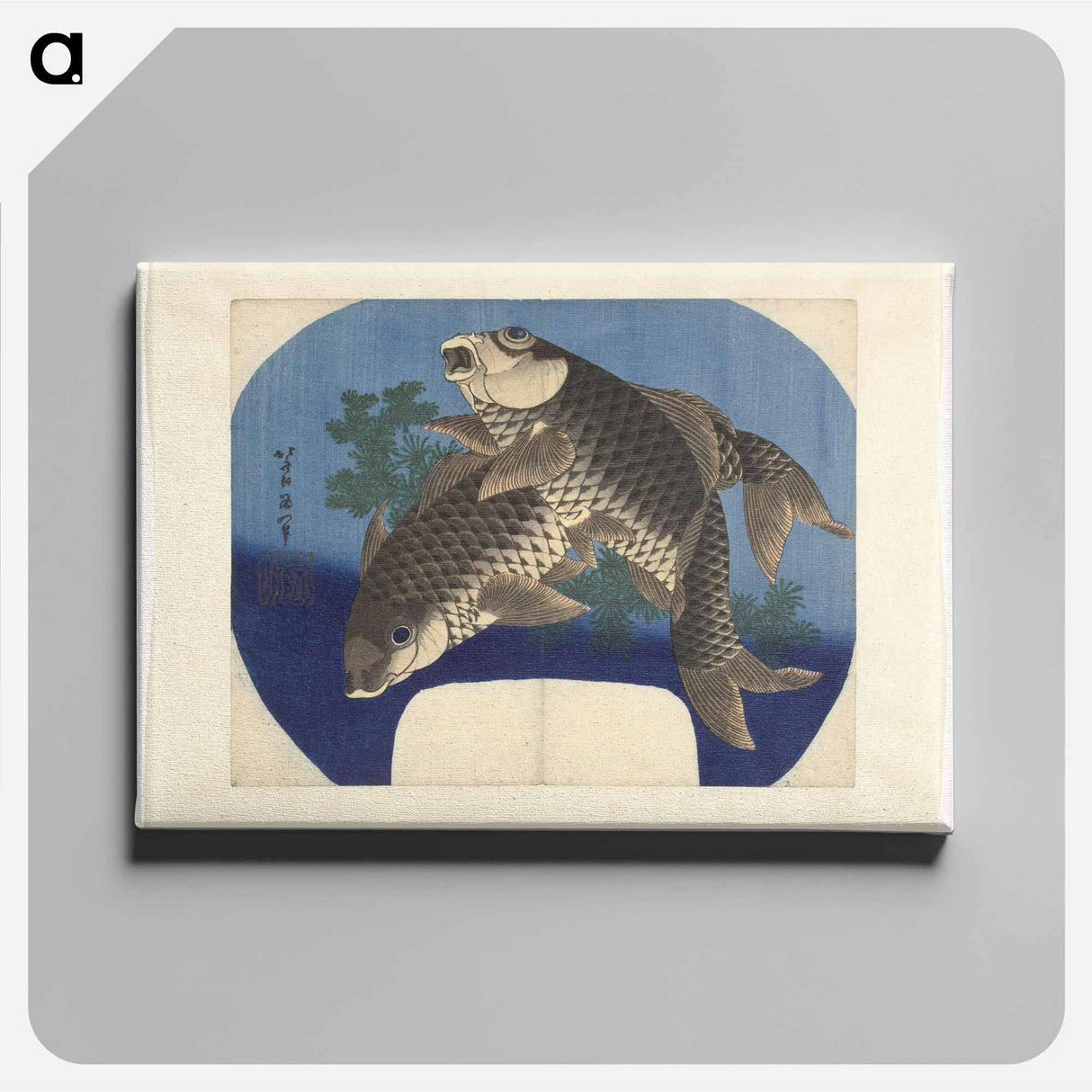 アートパネル-Carp Swimming by Water Weeds - 葛飾 北斎 Canvas.