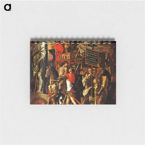 Captured statues and siege equipment, a representation of a captured City and inscriptions (Triumph of Caesar) - アンドレア マンテーニャ Memo.