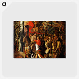 アートポストカード-Captured statues and siege equipment, a representation of a captured City and inscriptions (Triumph of Caesar) - アンドレア マンテーニャ Postcard.
