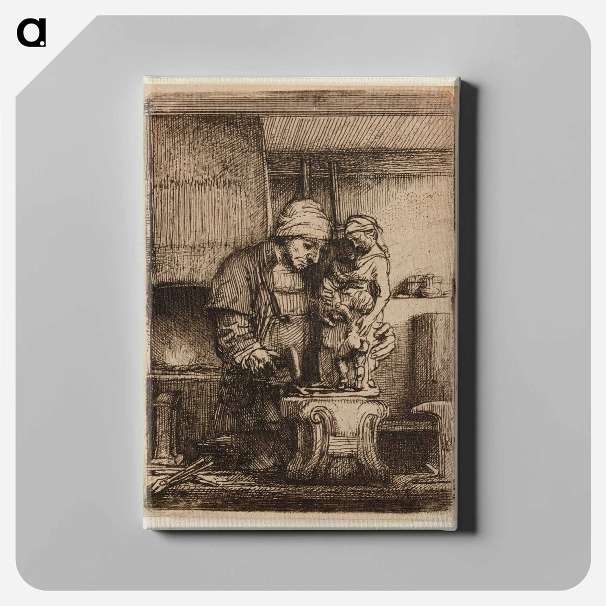 Rembrandt van Rijn's male figure in workshop - Rembrandt van Rijn Canvas.