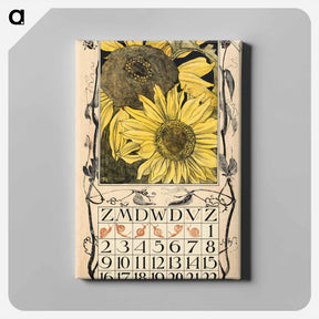 アートパネル-Kalenderblad augustus met zonnebloemen - テオ ヴァン ホイテマ Canvas.