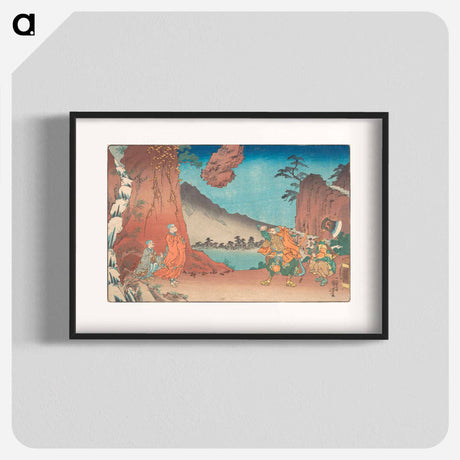 アートポスター-Concise Illustrated Biography of Monk Nichiren: Rock Suspended by the Power of Prayer on Komuro Mountain by Utagawa Kuniyoshi - 歌川 国芳 Poster.