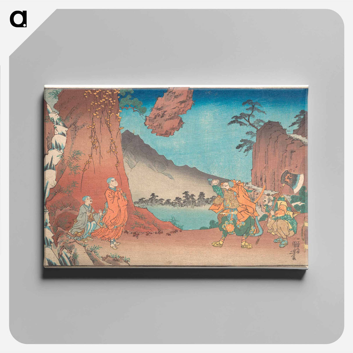 Concise Illustrated Biography of Monk Nichiren: Rock Suspended by the Power of Prayer on Komuro Mountain by Utagawa Kuniyoshi - 歌川 国芳 Canvas.