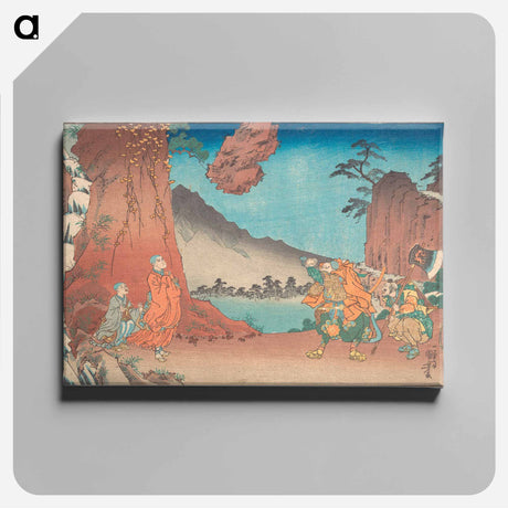 アートパネル-Concise Illustrated Biography of Monk Nichiren: Rock Suspended by the Power of Prayer on Komuro Mountain by Utagawa Kuniyoshi - 歌川 国芳 Canvas.