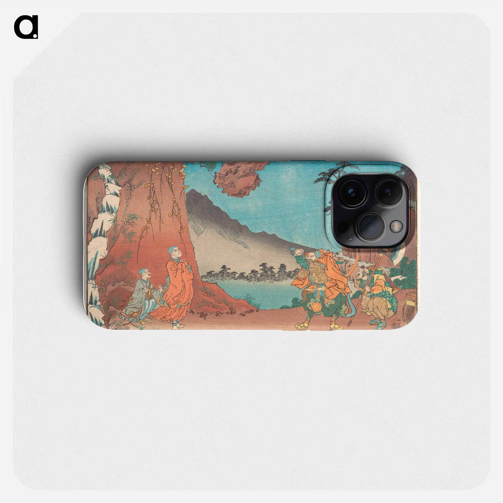 Concise Illustrated Biography of Monk Nichiren: Rock Suspended by the Power of Prayer on Komuro Mountain by Utagawa Kuniyoshi - 歌川 国芳 Phone Case.
