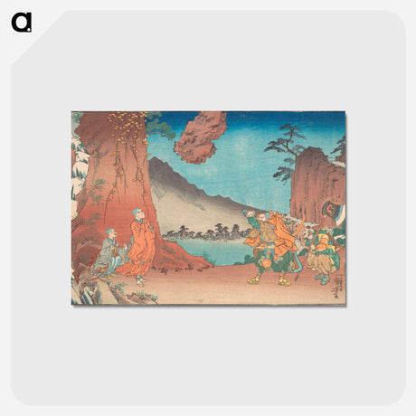 アートポストカード-Concise Illustrated Biography of Monk Nichiren: Rock Suspended by the Power of Prayer on Komuro Mountain by Utagawa Kuniyoshi - 歌川 国芳 Postcard.