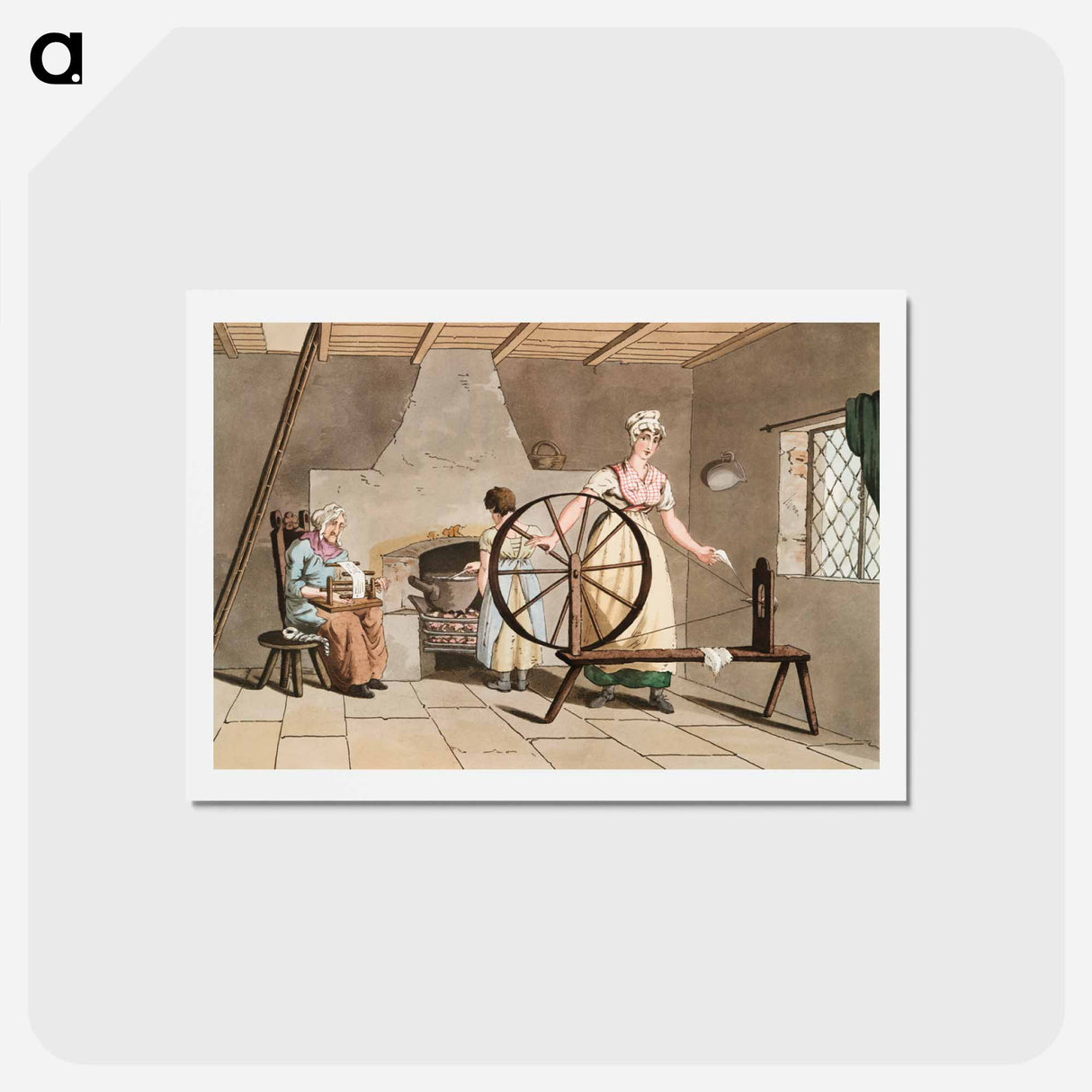 Illustration of woman spinning - 19世紀のヨークシャー Postcard.