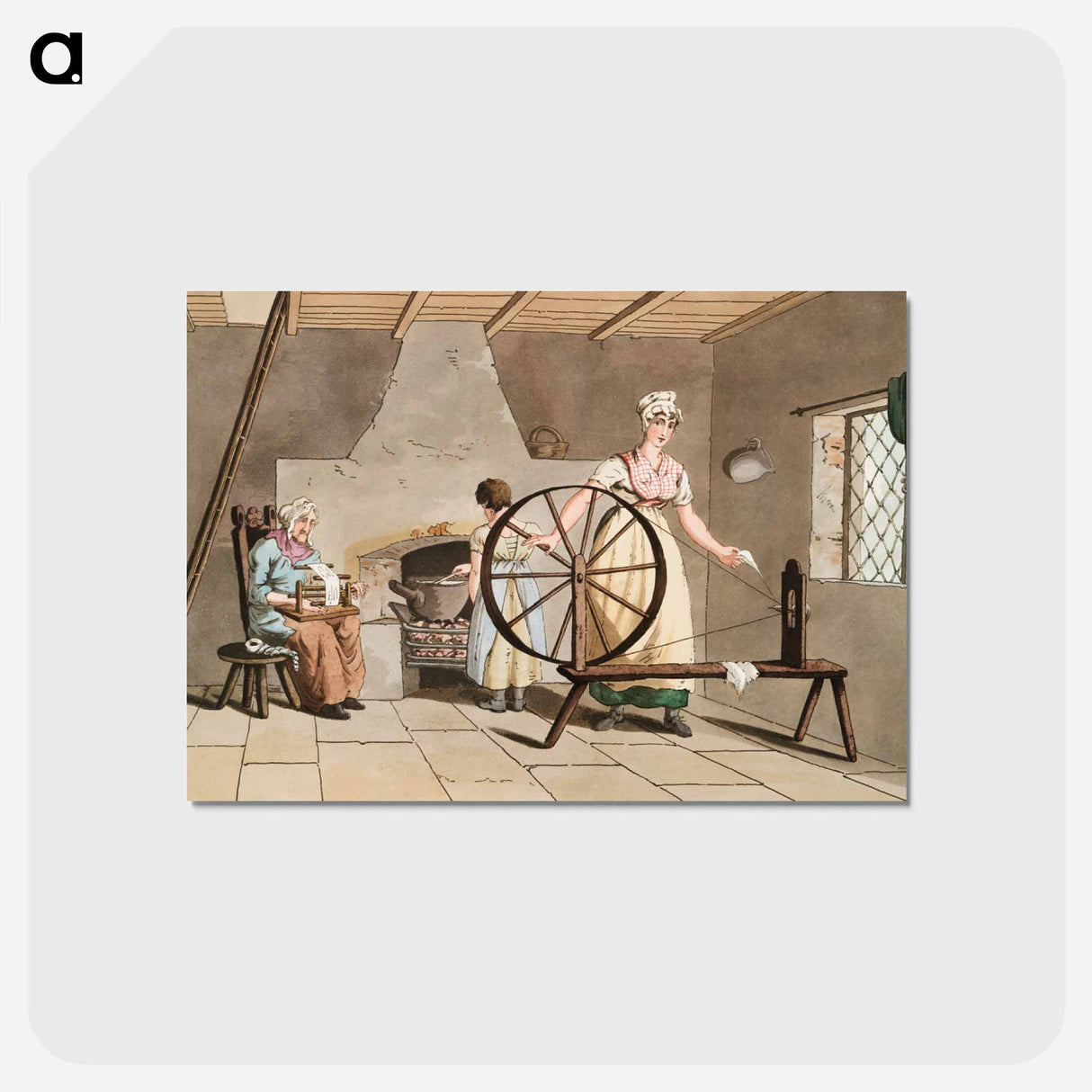 Illustration of woman spinning - 19世紀のヨークシャー Postcard.