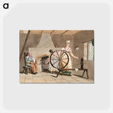 Illustration of woman spinning - 19世紀のヨークシャー Postcard.