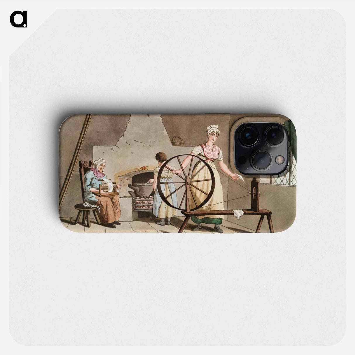 Illustration of woman spinning - 19世紀のヨークシャー Phone Case.