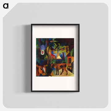 Landscape with Cows, Sailboat, and Painted-in Figures - オーガスト マッケ Poster.
