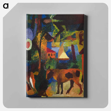 Landscape with Cows, Sailboat, and Painted-in Figures - オーガスト マッケ Canvas.
