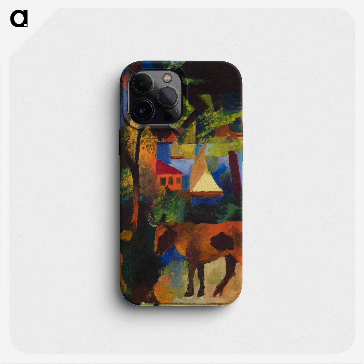 Landscape with Cows, Sailboat, and Painted-in Figures - オーガスト マッケ Phone Case.