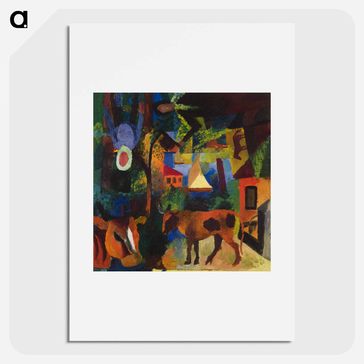 Landscape with Cows, Sailboat, and Painted-in Figures - オーガスト マッケ Poster.