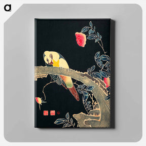 アートパネル-Parrot on the Branch of a Flowering Rose Bush
 - 伊藤若冲 Canvas.