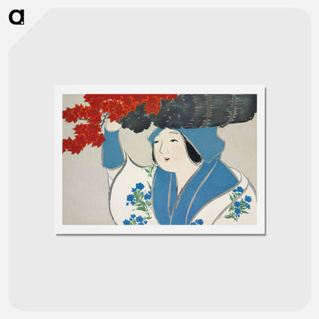 アートポストカード-Woman from Momoyogusa–Flowers of a Hundred Generations - 神坂 雪佳 Postcard.