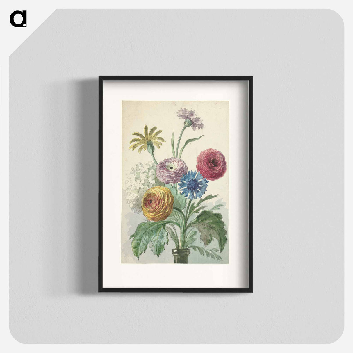 Boeket bloemen in de hals van een groene vaas - ウィレム ヴァン リーン Poster.