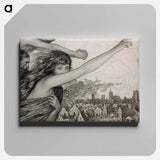 Woman with outstretched gesture and other spirits over townscape - ウワディスワフ テオドール ベンダ Canvas.