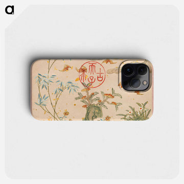 Bats, rocks, flowers circular calligraphy - Zhang Ruaoai Phone Case.