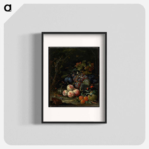 Dutch still life with fruit, foliage, and insects - エイブラハム ミニョン Poster.