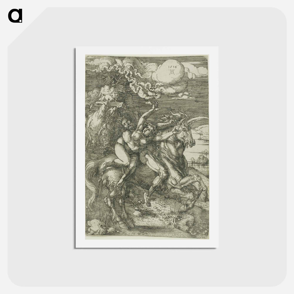 アートポストカード-The Abduction of Proserpine on a Unicorn - アルブレヒト デューラー Postcard.