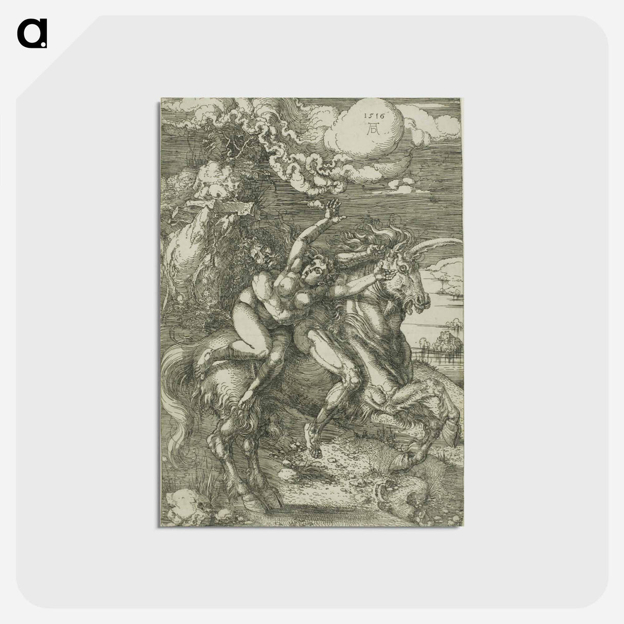 アートポストカード-The Abduction of Proserpine on a Unicorn - アルブレヒト デューラー Postcard.