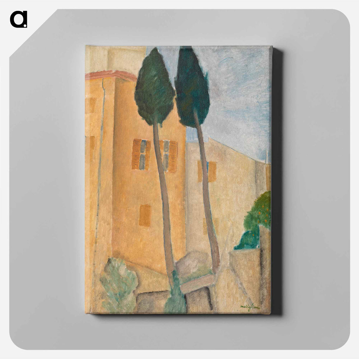 Cypresses and Houses at Cagnes - アメデオ モディリアーニ Canvas.