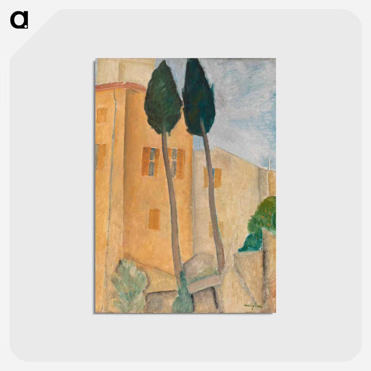 アートポストカード-Cypresses and Houses at Cagnes - アメデオ モディリアーニ Postcard.