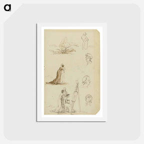 アートポストカード-Study of heads, figures, and foliage - カスパー ダーヴィト フリードリヒ Postcard.