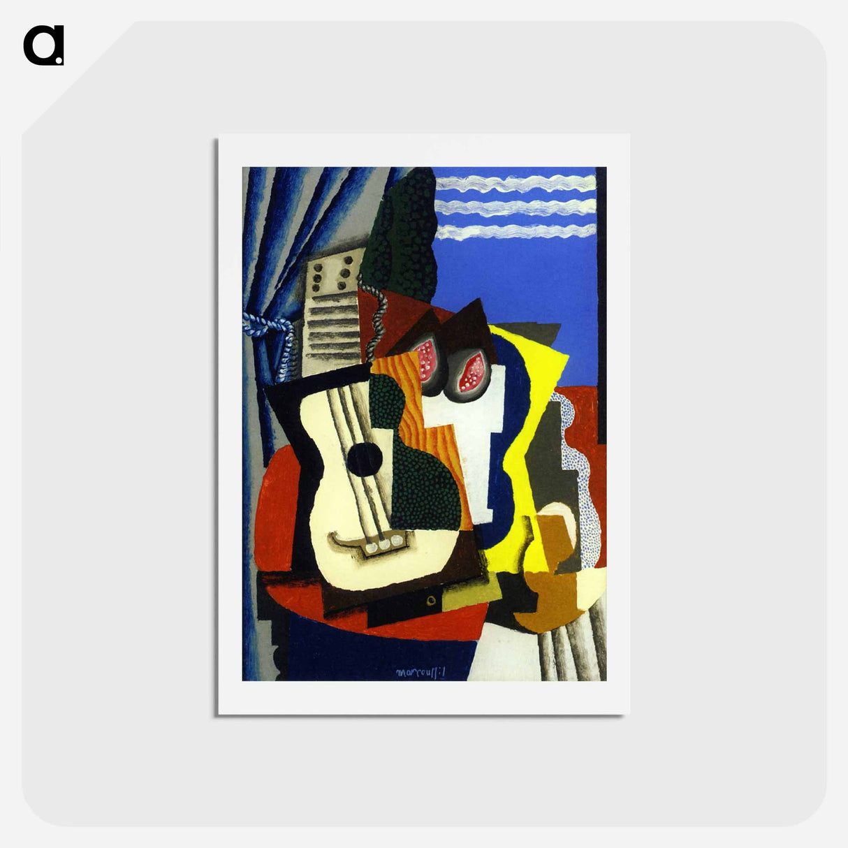 アートポストカード-Guitar and Pomegranates by a Window - ルイ マルクーシ Postcard.