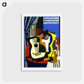 アートポストカード-Guitar and Pomegranates by a Window - ルイ マルクーシ Postcard.