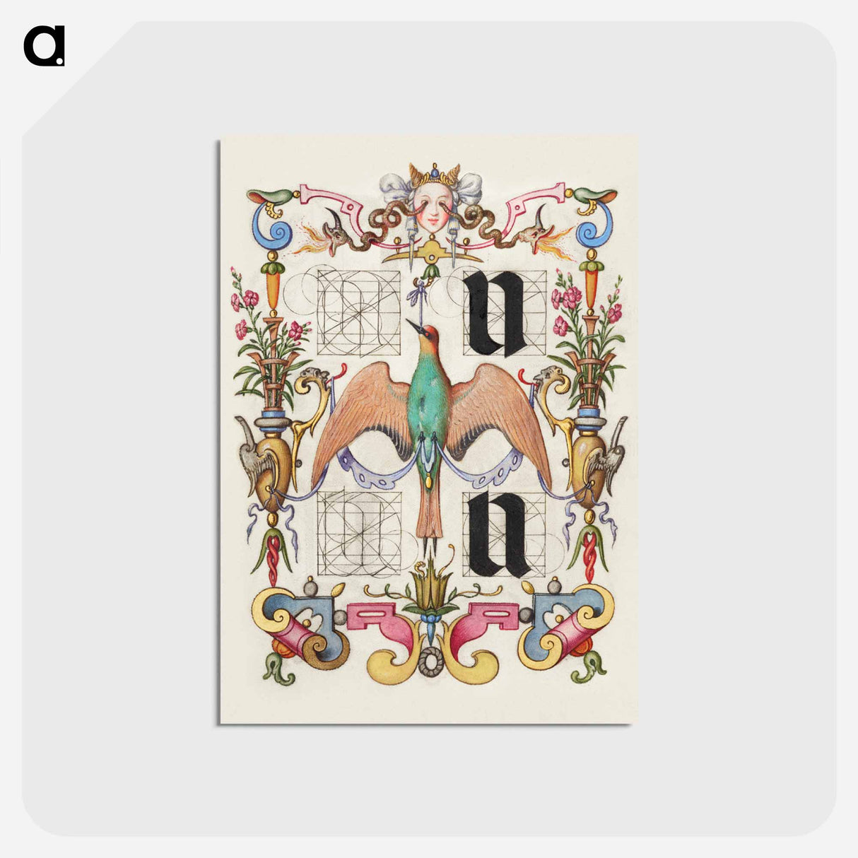 アートポストカード-Guide for Constructing the Letters u and v
 - 書道のお手本 Postcard.