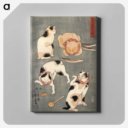 Four Cats in Different Poses Illustrating Japanese Proverbs - 歌川 国芳 Canvas.