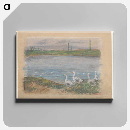 Four Geese by the River - アルフレッド シスレー Canvas.