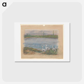 アートポストカード-Four Geese by the River - アルフレッド シスレー Postcard.